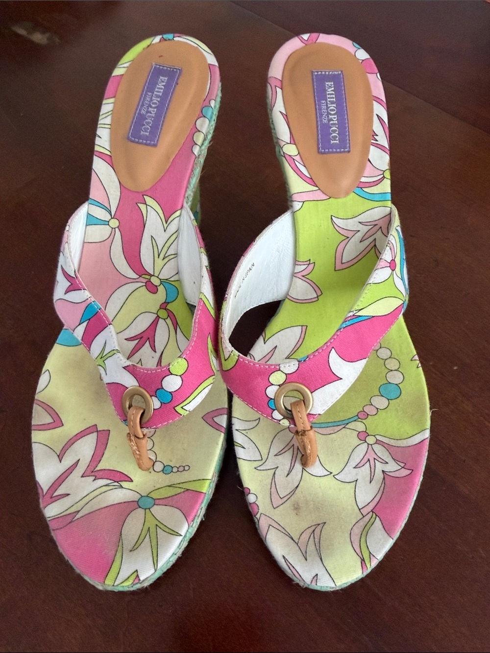 Emilio Pucci Pink & Lime Floral Platform Mules